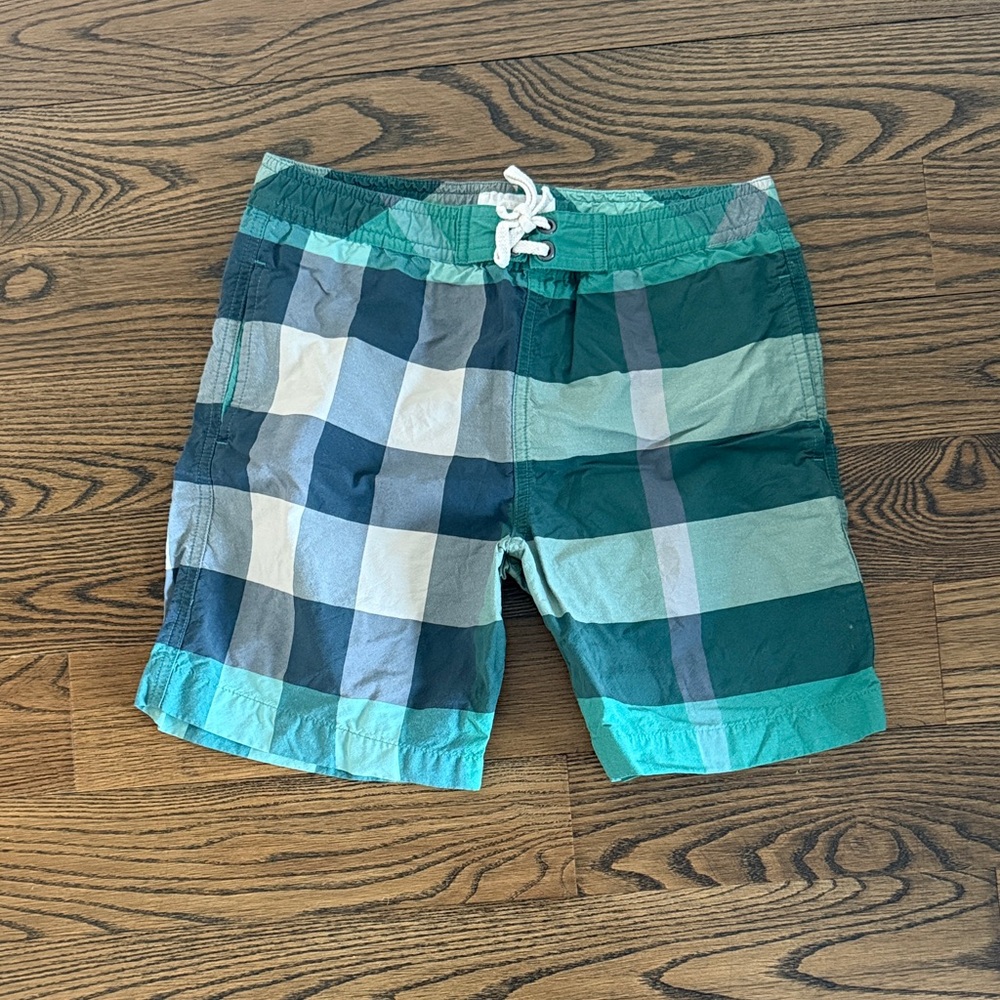Burberry Boys Teal Green Plaid Swim Trunks